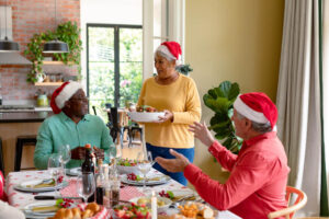 diverse group of happy senior friends during holidays